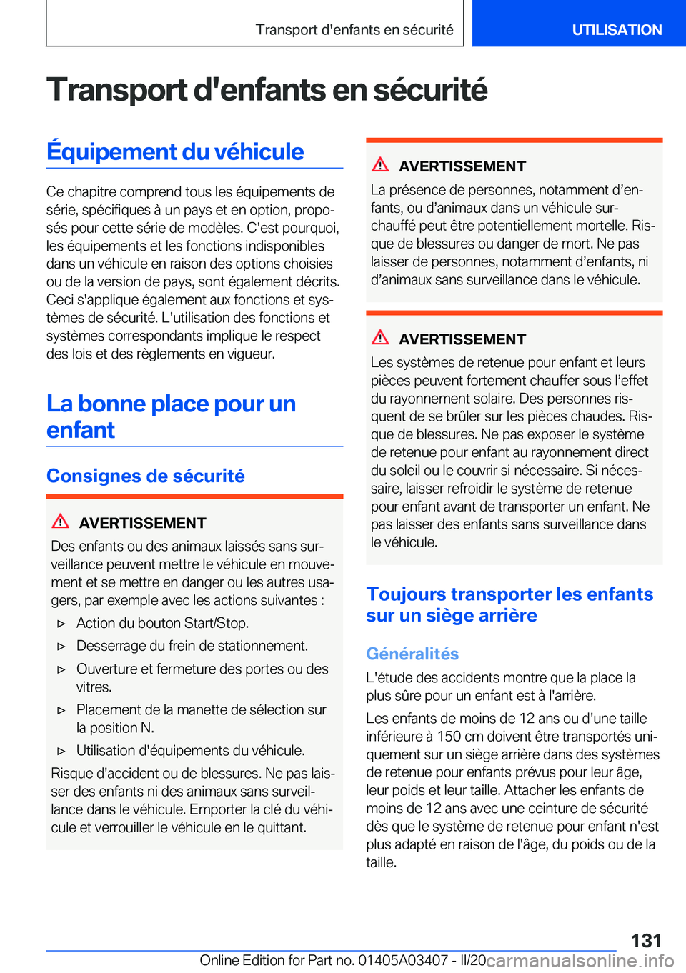 BMW X6 M 2020  Notices Demploi (in French) �T�r�a�n�s�p�o�r�t��d�'�e�n�f�a�n�t�s��e�n��s�é�c�u�r�i�t�é�