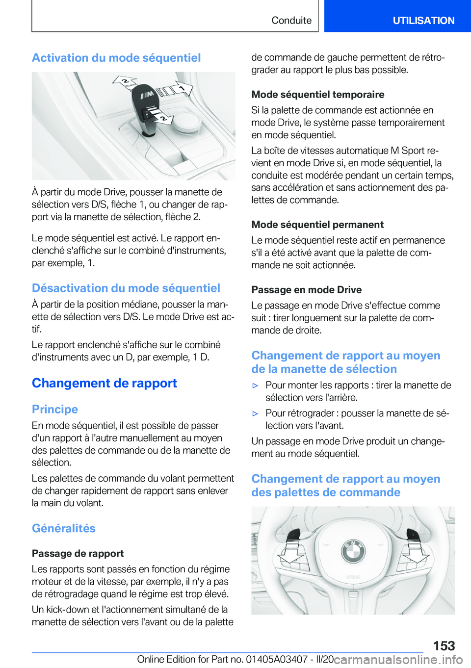 BMW X6 M 2020  Notices Demploi (in French) �A�c�t�i�v�a�t�i�o�n��d�u��m�o�d�e��s�é�q�u�e�n�t�i�e�l
�