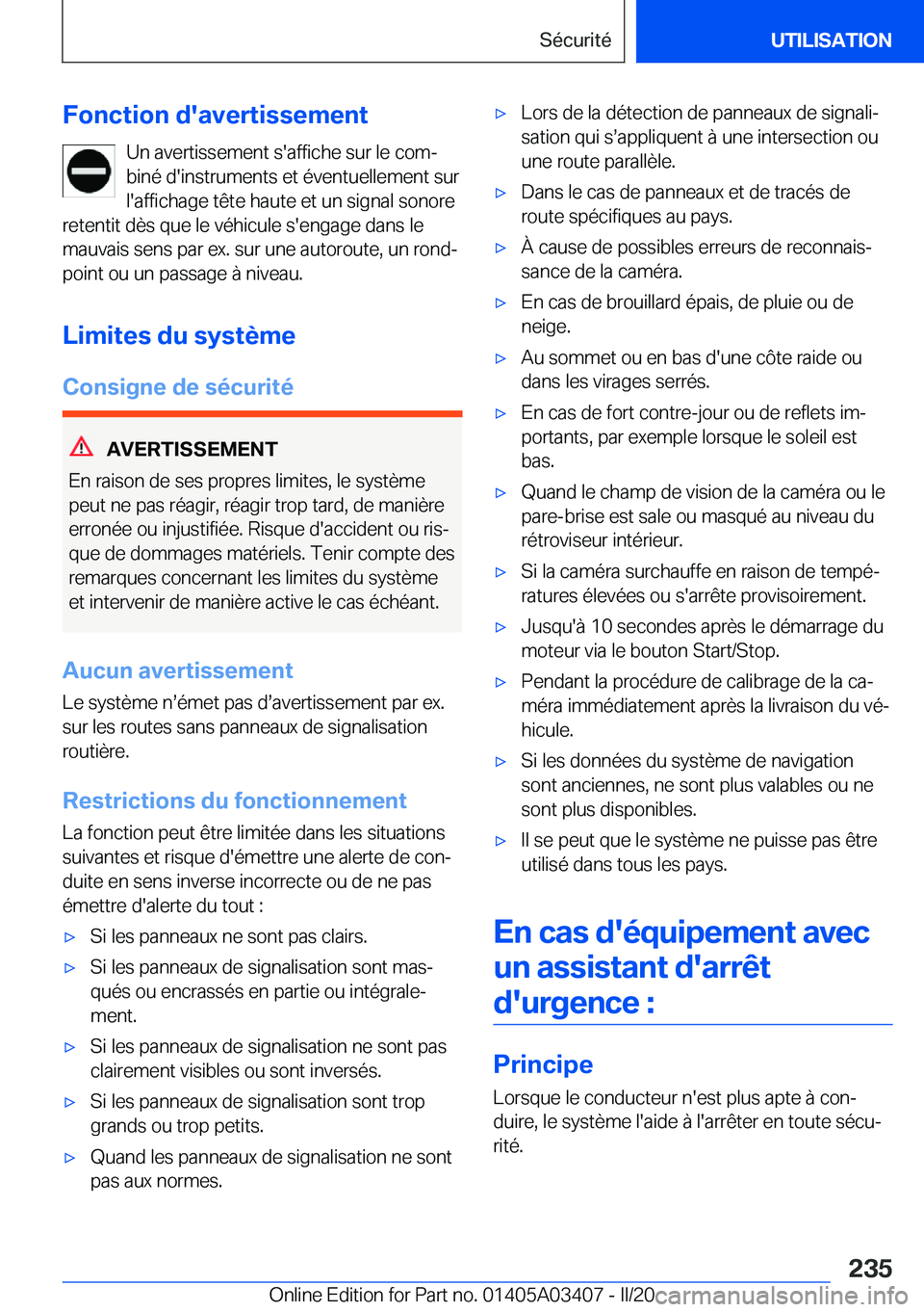 BMW X6 M 2020  Notices Demploi (in French) �F�o�n�c�t�i�o�n��d�'�a�v�e�r�t�i�s�s�e�m�e�n�t�U�n��a�v�e�r�t�i�s�s�e�m�e�n�t��s�'�a�f�f�i�c�h�e��s�u�r��l�e��c�o�mj
�b�i�n�é��d�'�i�n�s�t�r�u�m�e�n�t�s��e�t��é�v�e�n�t�u�e�l�