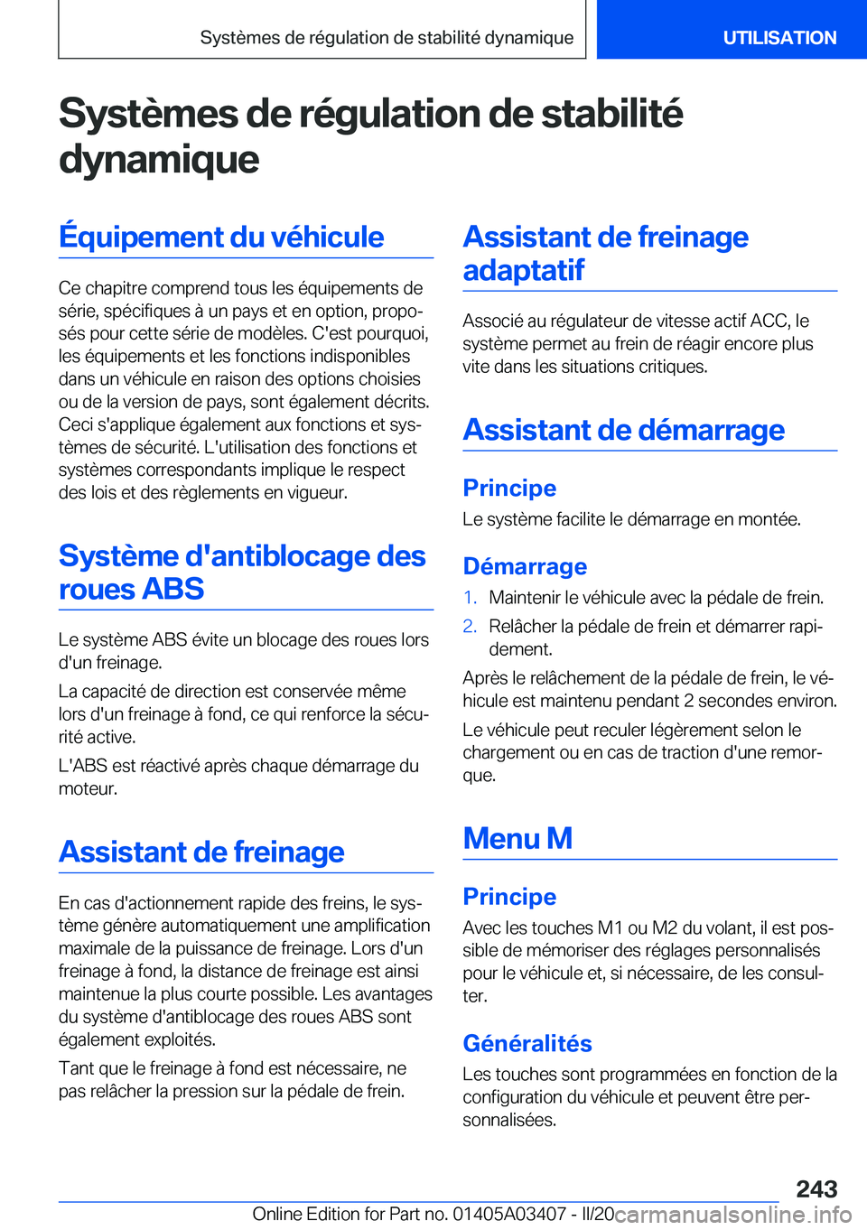BMW X6 M 2020  Notices Demploi (in French) �S�y�s�t�è�m�e�s��d�e��r�é�g�u�l�a�t�i�o�n��d�e��s�t�a�b�i�l�i�t�é�d�y�n�a�m�i�q�u�e�