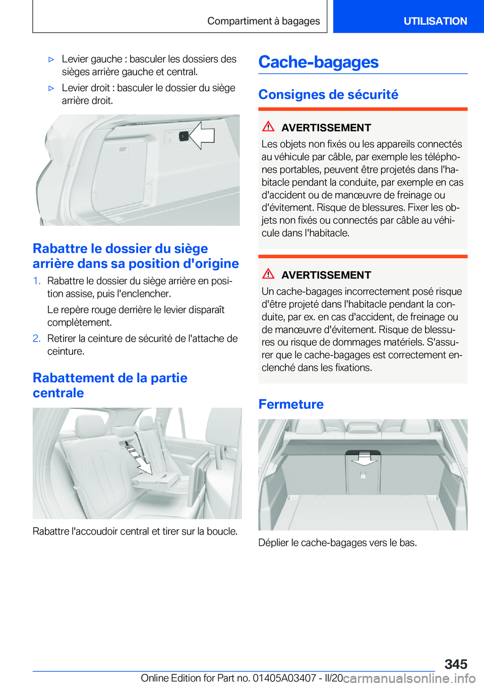 BMW X6 M 2020  Notices Demploi (in French) 'x�L�e�v�i�e�r��g�a�u�c�h�e��:��b�a�s�c�u�l�e�r��l�e�s��d�o�s�s�i�e�r�s��d�e�s
�s�i�è�g�e�s��a�r�r�i�è�r�e��g�a�u�c�h�e��e�t��c�e�n�t�r�a�l�.'x�L�e�v�i�e�r��d�r�o�i�t��:��b�a�s�