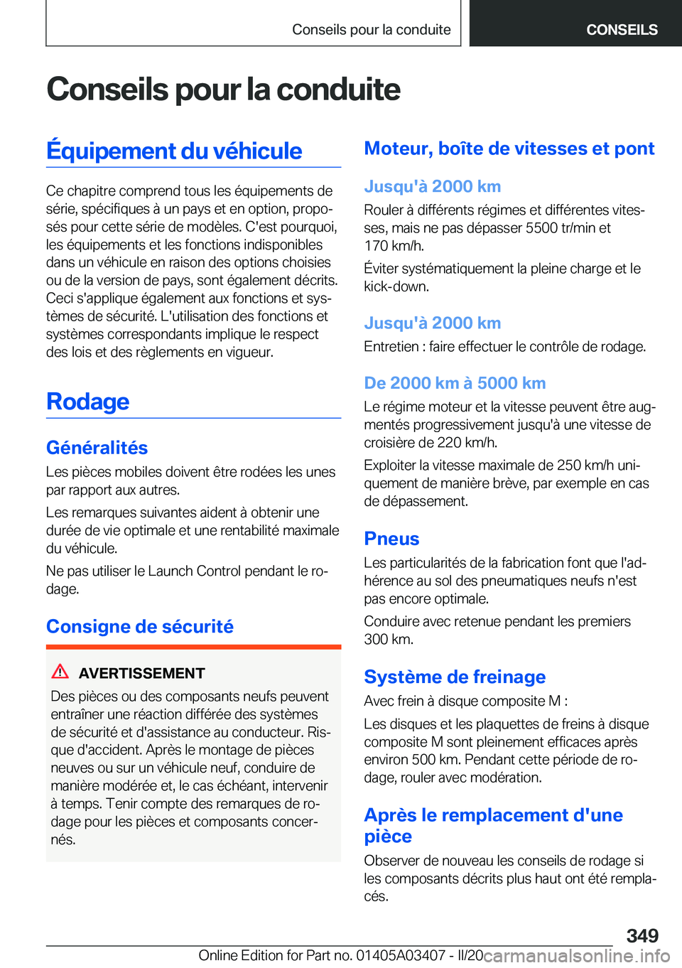 BMW X6 M 2020  Notices Demploi (in French) �C�o�n�s�e�i�l�s��p�o�u�r��l�a��c�o�n�d�u�i�t�e�