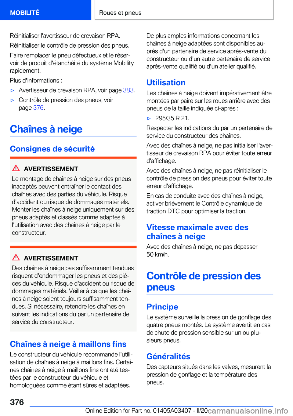 BMW X6 M 2020  Notices Demploi (in French) �R�é�i�n�i�t�i�a�l�i�s�e�r��l�'�a�v�e�r�t�i�s�s�e�u�r��d�e��c�r�e�v�a�i�s�o�n��R�P�A�.
�R�é�i�n�i�t�i�a�l�i�s�e�r��l�e��c�o�n�t�r�