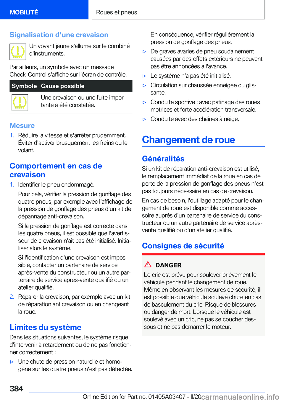 BMW X6 M 2020  Notices Demploi (in French) �S�i�g�n�a�l�i�s�a�t�i�o�n��d�'�u�n�e��c�r�e�v�a�i�s�o�n�U�n��v�o�y�a�n�t��j�a�u�n�e��s�'�a�l�l�u�m�e��s�u�r��l�e��c�o�m�b�i�n�é�d�'�i�n�s�t�r�u�m�e�n�t�s�.
�P�a�r��a�i�l�l�e�u�r