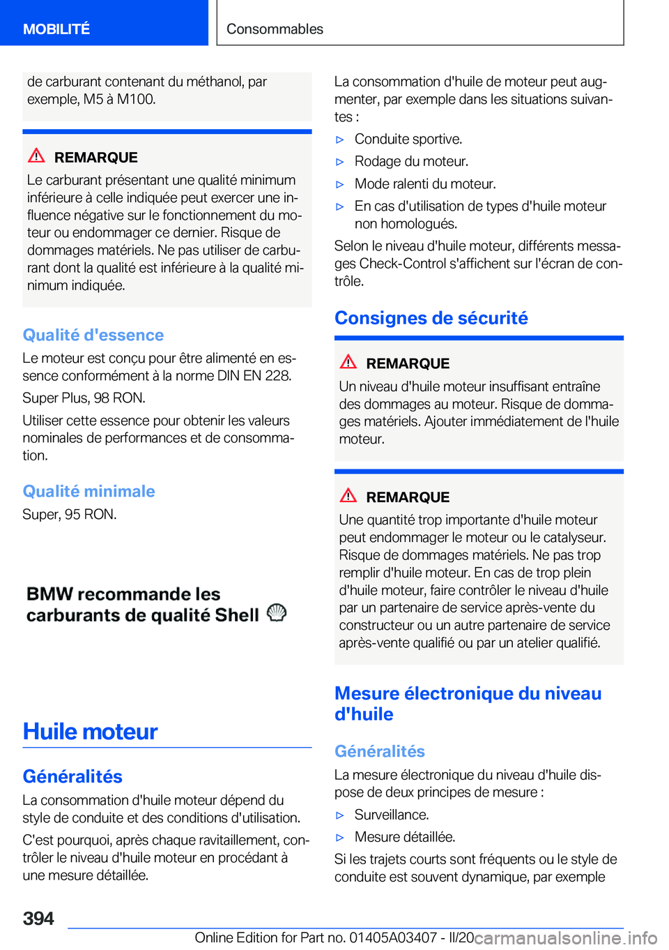 BMW X6 M 2020  Notices Demploi (in French) �d�e��c�a�r�b�u�r�a�n�t��c�o�n�t�e�n�a�n�t��d�u��m�é�t�h�a�n�o�l�,��p�a�r�e�x�e�m�p�l�e�,��M�5��