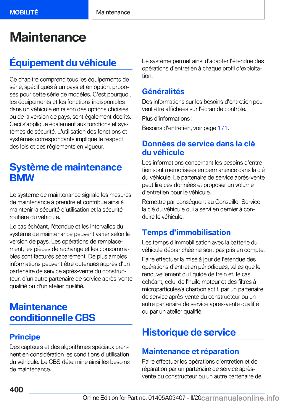 BMW X6 M 2020  Notices Demploi (in French) �M�a�i�n�t�e�n�a�n�c�e�