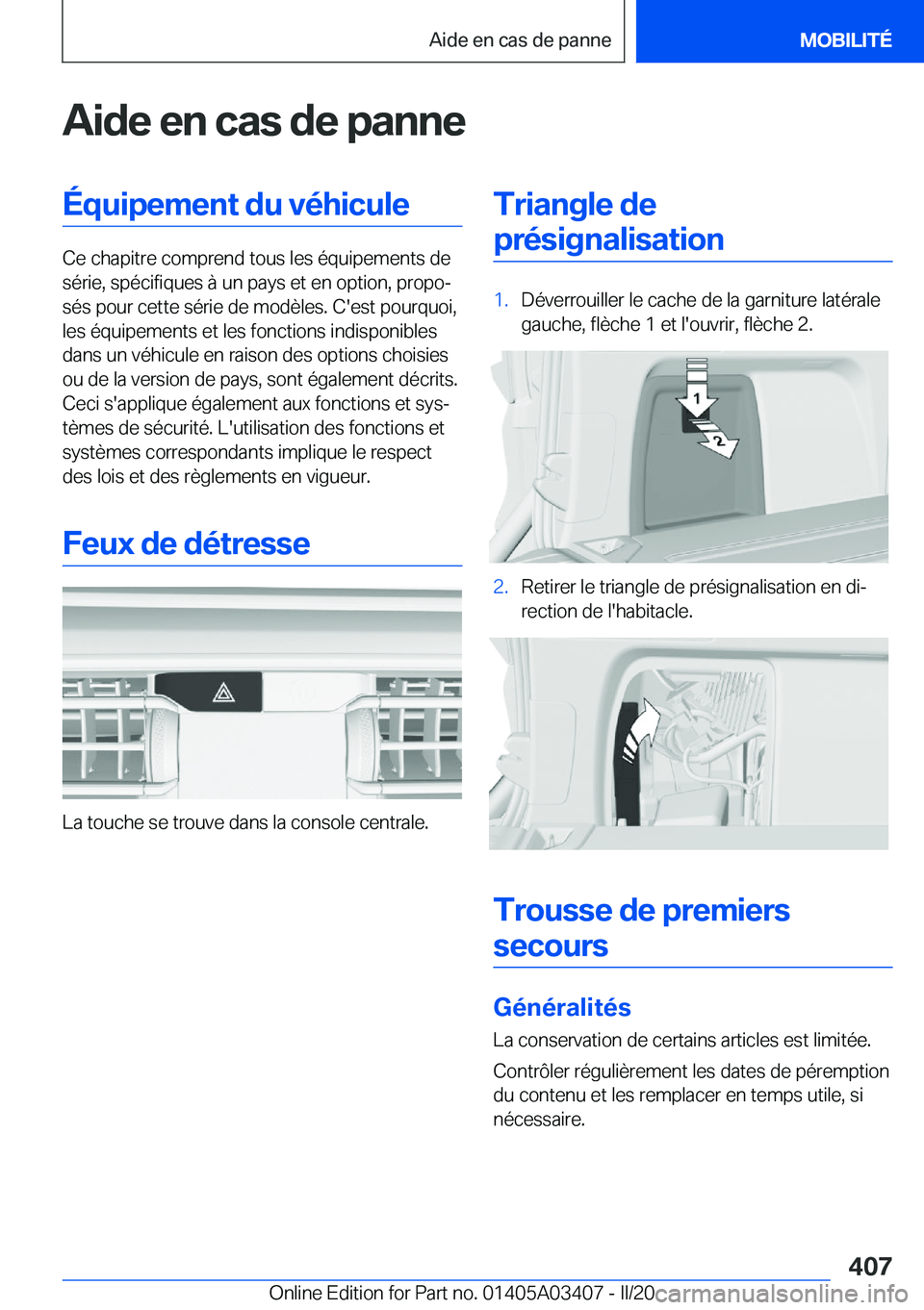 BMW X6 M 2020  Notices Demploi (in French) �A�i�d�e��e�n��c�a�s��d�e��p�a�n�n�e�