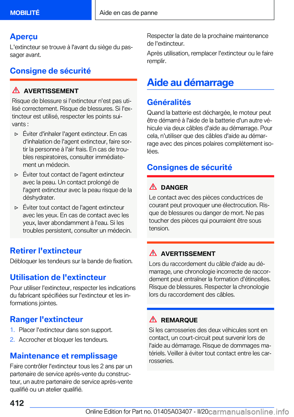BMW X6 M 2020  Notices Demploi (in French) �A�p�e�r�ç�u
�L�'�e�x�t�i�n�c�t�e�u�r��s�e��t�r�o�u�v�e��
