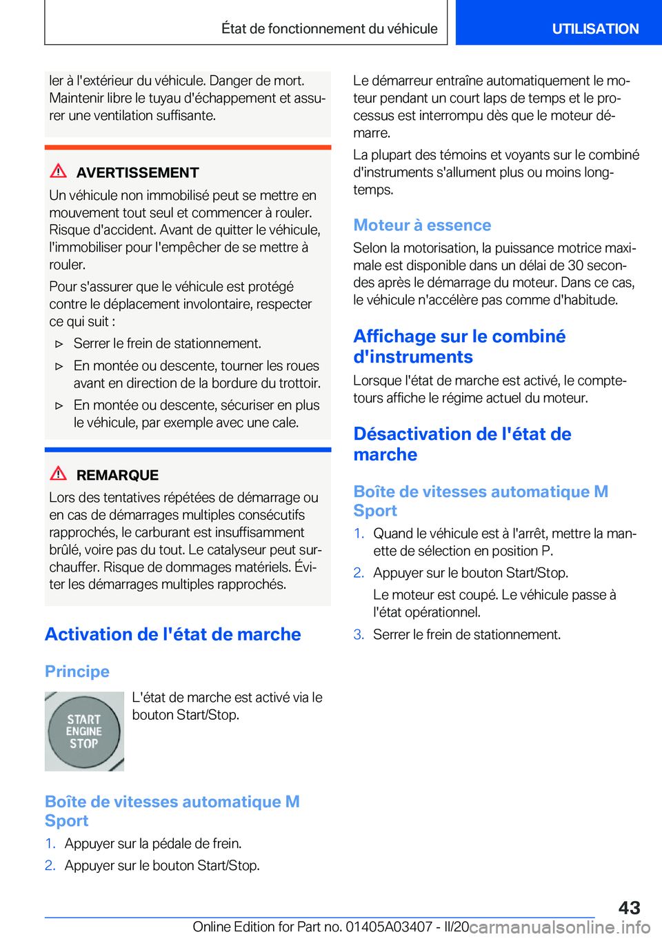 BMW X6 M 2020  Notices Demploi (in French) �l�e�r��