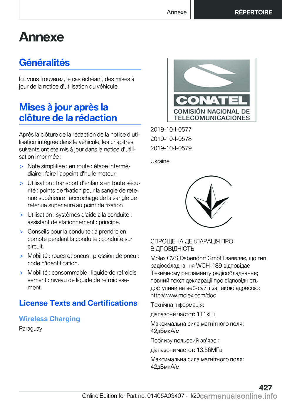 BMW X6 M 2020  Notices Demploi (in French) �A�n�n�e�x�e�G�é�n�é�r�a�l�i�t�é�s
�I�c�i�,��v�o�u�s��t�r�o�u�v�e�r�e�z�,��l�e��c�a�s��é�c�h�é�a�n�t�,��d�e�s��m�i�s�e�s��