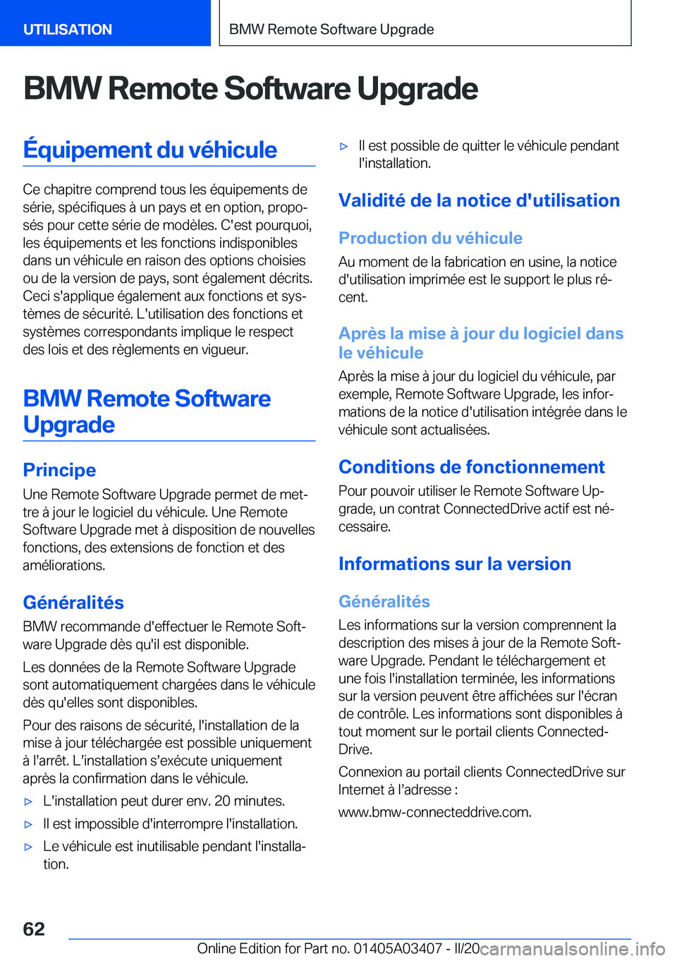 BMW X6 M 2020  Notices Demploi (in French) �B�M�W��R�e�m�o�t�e��S�o�f�t�w�a�r�e��U�p�g�r�a�d�e�