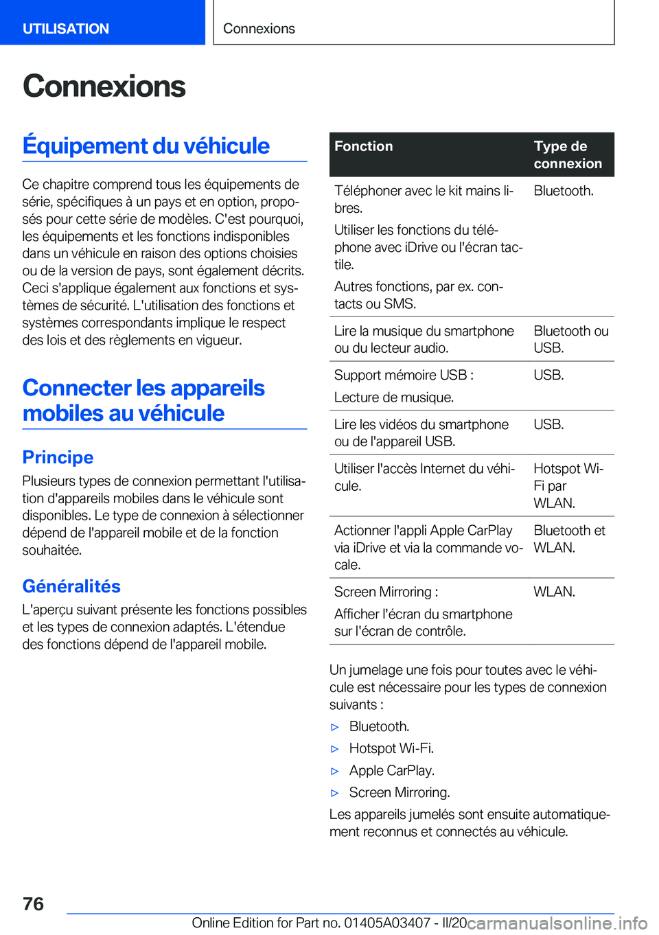 BMW X6 M 2020  Notices Demploi (in French) �C�o�n�n�e�x�i�o�n�s�