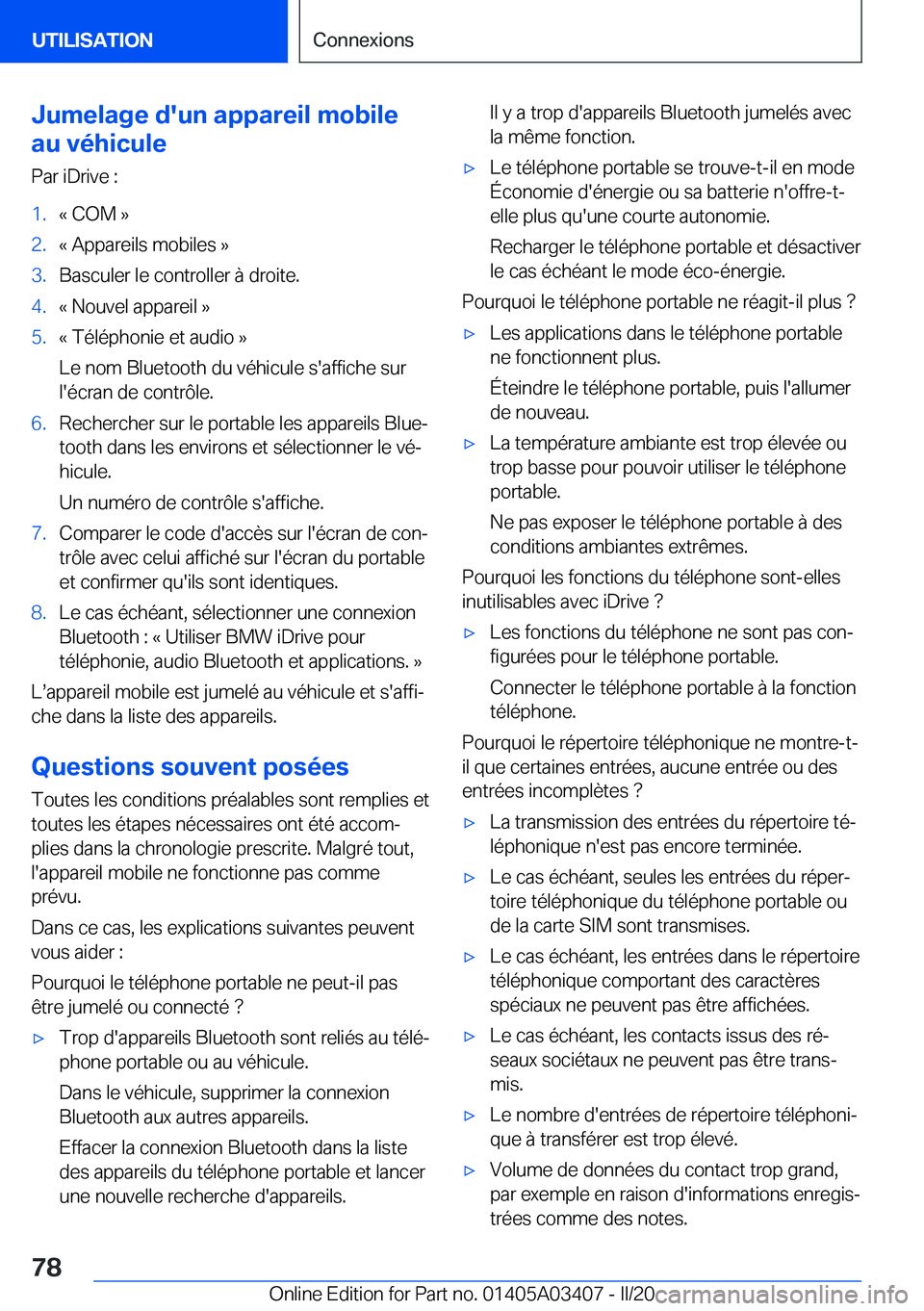 BMW X6 M 2020  Notices Demploi (in French) �J�u�m�e�l�a�g�e��d�'�u�n��a�p�p�a�r�e�i�l��m�o�b�i�l�e
�a�u��v�é�h�i�c�u�l�e
�P�a�r��i�D�r�i�v�e��:�1�.�k��C�O�M��{�2�.�k��A�p�p�a�r�e�i�l�s��m�o�b�i�l�e�s��{�3�.�B�a�s�c�u�l�e�r��l�