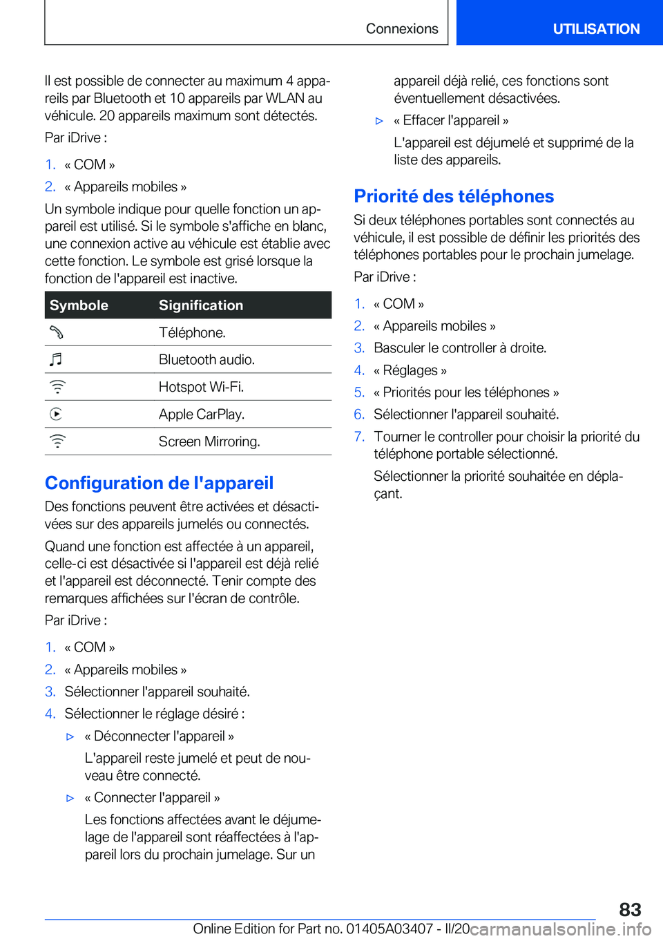 BMW X6 M 2020  Notices Demploi (in French) �I�l��e�s�t��p�o�s�s�i�b�l�e��d�e��c�o�n�n�e�c�t�e�r��a�u��m�a�x�i�m�u�m��4��a�p�p�aj
�r�e�i�l�s��p�a�r��B�l�u�e�t�o�o�t�h��e�t��1�0��a�p�p�a�r�e�i�l�s��p�a�r��W�L�A�N��a�u �v�é�h�i�