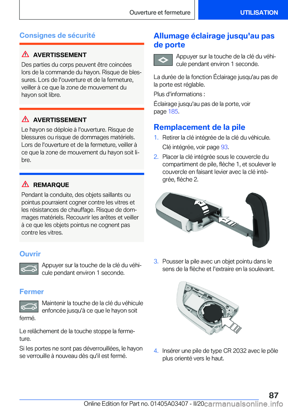 BMW X6 M 2020  Notices Demploi (in French) �C�o�n�s�i�g�n�e�s��d�e��s�é�c�u�r�i�t�é
�A�V�E�R�T�I�S�S�E�M�E�N�T
�D�e�s��p�a�r�t�i�e�s��d�u��c�o�r�p�s��p�e�u�v�e�n�t��ê�t�r�e��c�o�i�n�c�é�e�s
�l�o�r�s��d�e��l�a��c�o�m�m�a�n�d�e��