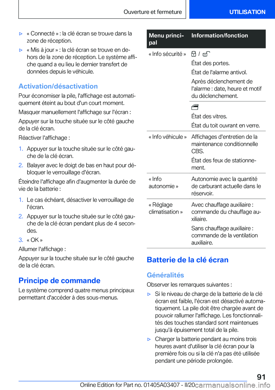BMW X6 M 2020  Notices Demploi (in French) 'x�k��C�o�n�n�e�c�t�é��{��:��l�a��c�l�é��é�c�r�a�n��s�e��t�r�o�u�v�e��d�a�n�s��l�a�z�o�n�e��d�e��r�é�c�e�p�t�i�o�n�.'x�k��M�i�s��