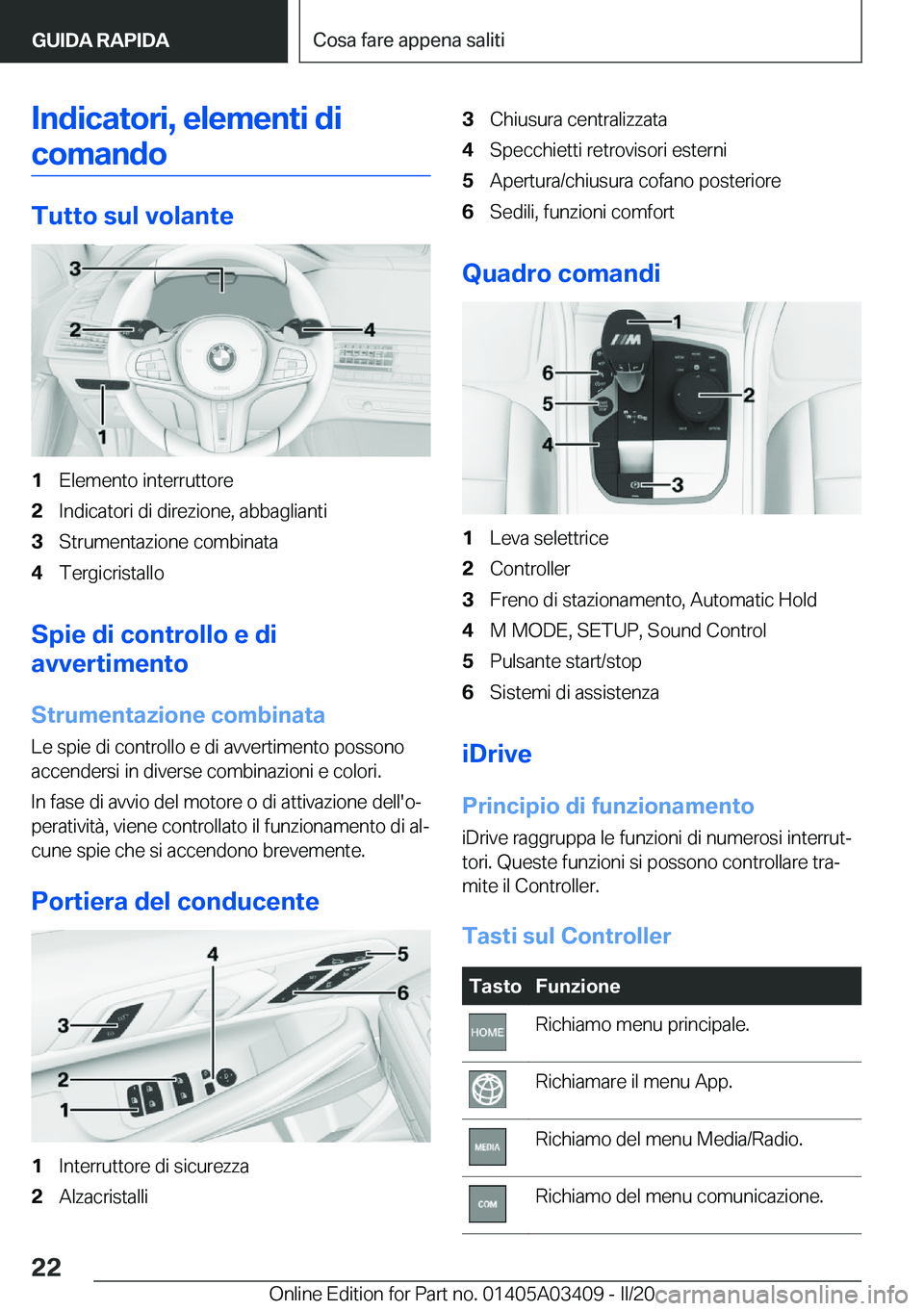 BMW X6 M 2020  Libretti Di Uso E manutenzione (in Italian) �I�n�d�i�c�a�t�o�r�i�,��e�l�e�m�e�n�t�i��d�i�c�o�m�a�n�d�o
�T�u�t�t�o��s�u�l��v�o�l�a�n�t�e
�1�E�l�e�m�e�n�t�o��i�n�t�e�r�r�u�t�t�o�r�e�2�I�n�d�i�c�a�t�o�r�i��d�i��d�i�r�e�z�i�o�n�e�,��a�b�b�a