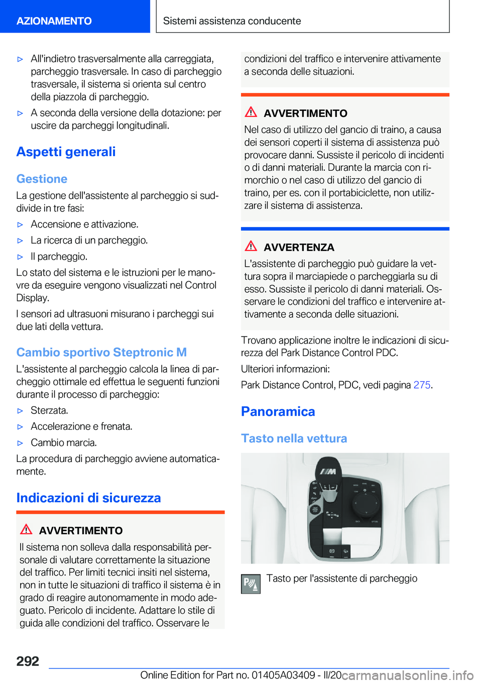 BMW X6 M 2020  Libretti Di Uso E manutenzione (in Italian) 'x�A�l�l�'�i�n�d�i�e�t�r�o��t�r�a�s�v�e�r�s�a�l�m�e�n�t�e��a�l�l�a��c�a�r�r�e�g�g�i�a�t�a�,�p�a�r�c�h�e�g�g�i�o��t�r�a�s�v�e�r�s�a�l�e�.��I�n��c�a�s�o��d�i��p�a�r�c�h�e�g�g�i�o
�t�r�a�