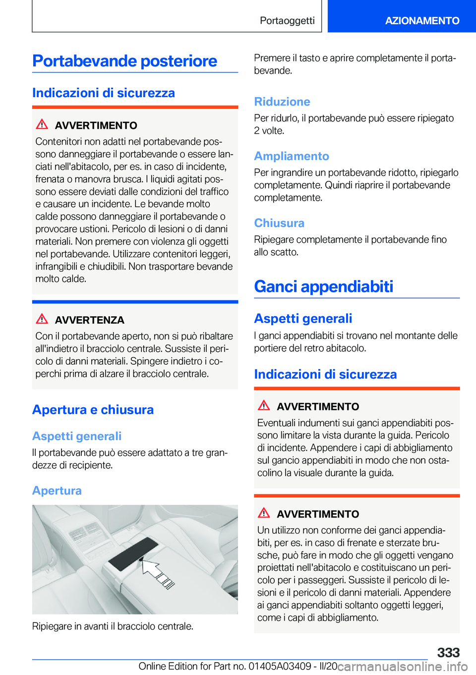 BMW X6 M 2020  Libretti Di Uso E manutenzione (in Italian) �P�o�r�t�a�b�e�v�a�n�d�e��p�o�s�t�e�r�i�o�r�e
�I�n�d�i�c�a�z�i�o�n�i��d�i��s�i�c�u�r�e�z�z�a
�A�V�V�E�R�T�I�M�E�N�T�O
�C�o�n�t�e�n�i�t�o�r�i��n�o�n��a�d�a�t�t�i��n�e�l��p�o�r�t�a�b�e�v�a�n�d�e�