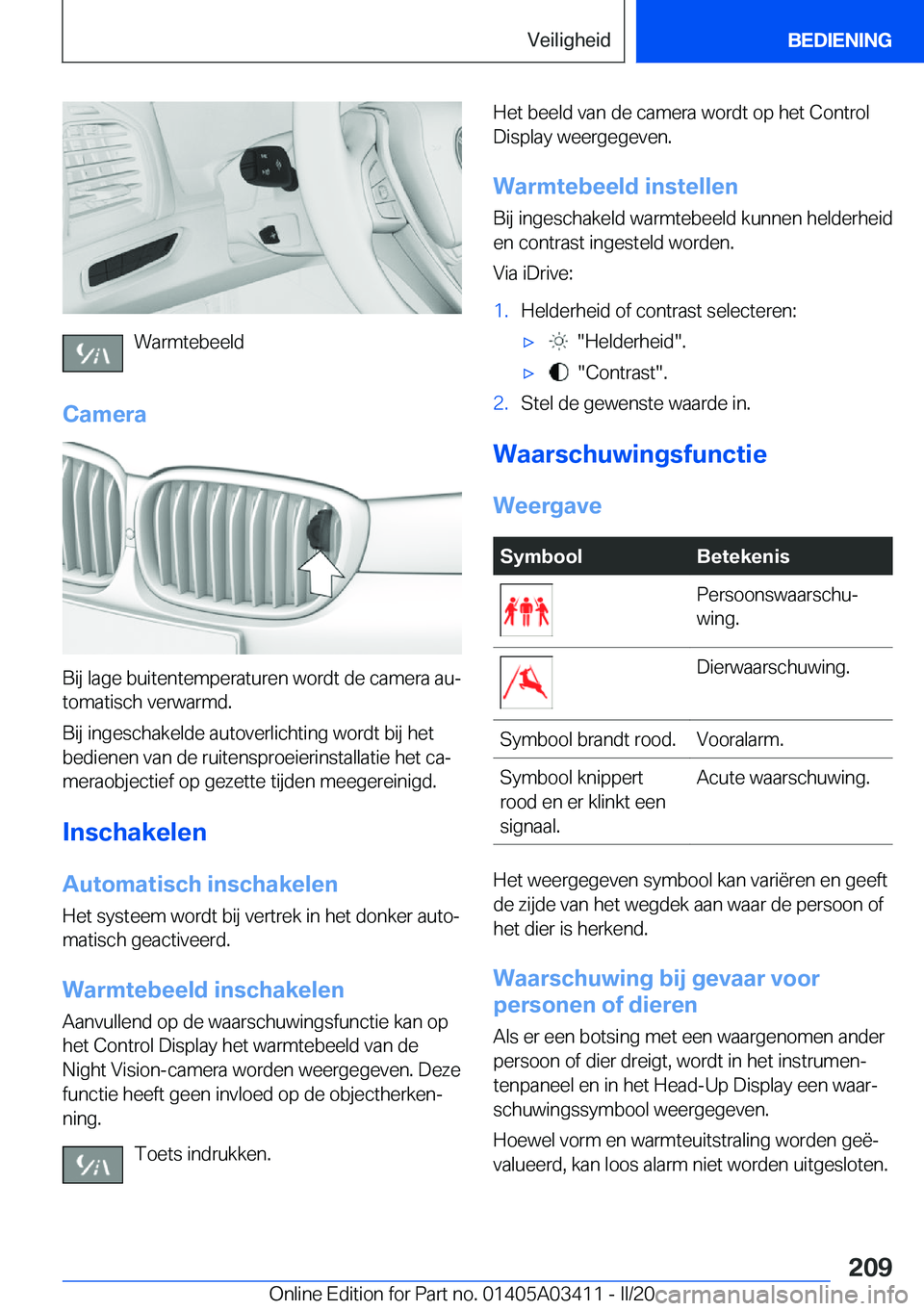 BMW X6 M 2020  Instructieboekjes (in Dutch) �W�a�r�m�t�e�b�e�e�l�d
�C�a�m�e�r�a
�B�i�j��l�a�g�e��b�u�i�t�e�n�t�e�m�p�e�r�a�t�u�r�e�n��w�o�r�d�t��d�e��c�a�m�e�r�a��a�uj
�t�o�m�a�t�i�s�c�h��v�e�r�w�a�r�m�d�.
�B�i�j��i�n�g�e�s�c�h�a�k�e�l