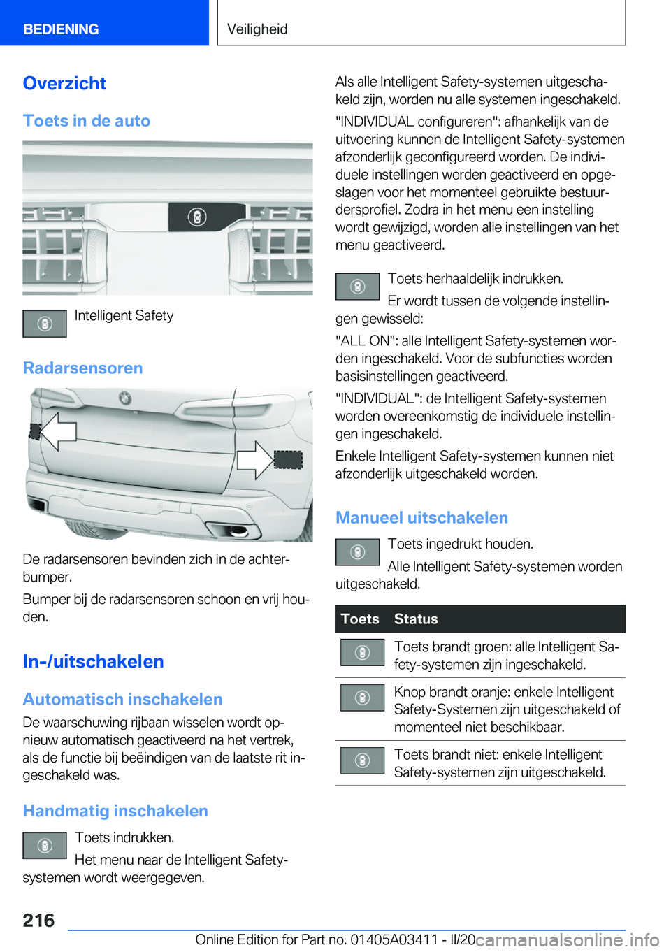BMW X6 M 2020  Instructieboekjes (in Dutch) �O�v�e�r�z�i�c�h�t�T�o�e�t�s��i�n��d�e��a�u�t�o
�I�n�t�e�l�l�i�g�e�n�t��S�a�f�e�t�y
�R�a�d�a�r�s�e�n�s�o�r�e�n
�D�e��r�a�d�a�r�s�e�n�s�o�r�e�n��b�e�v�i�n�d�e�n��z�i�c�h��i�n��d�e��a�c�h�t�e�