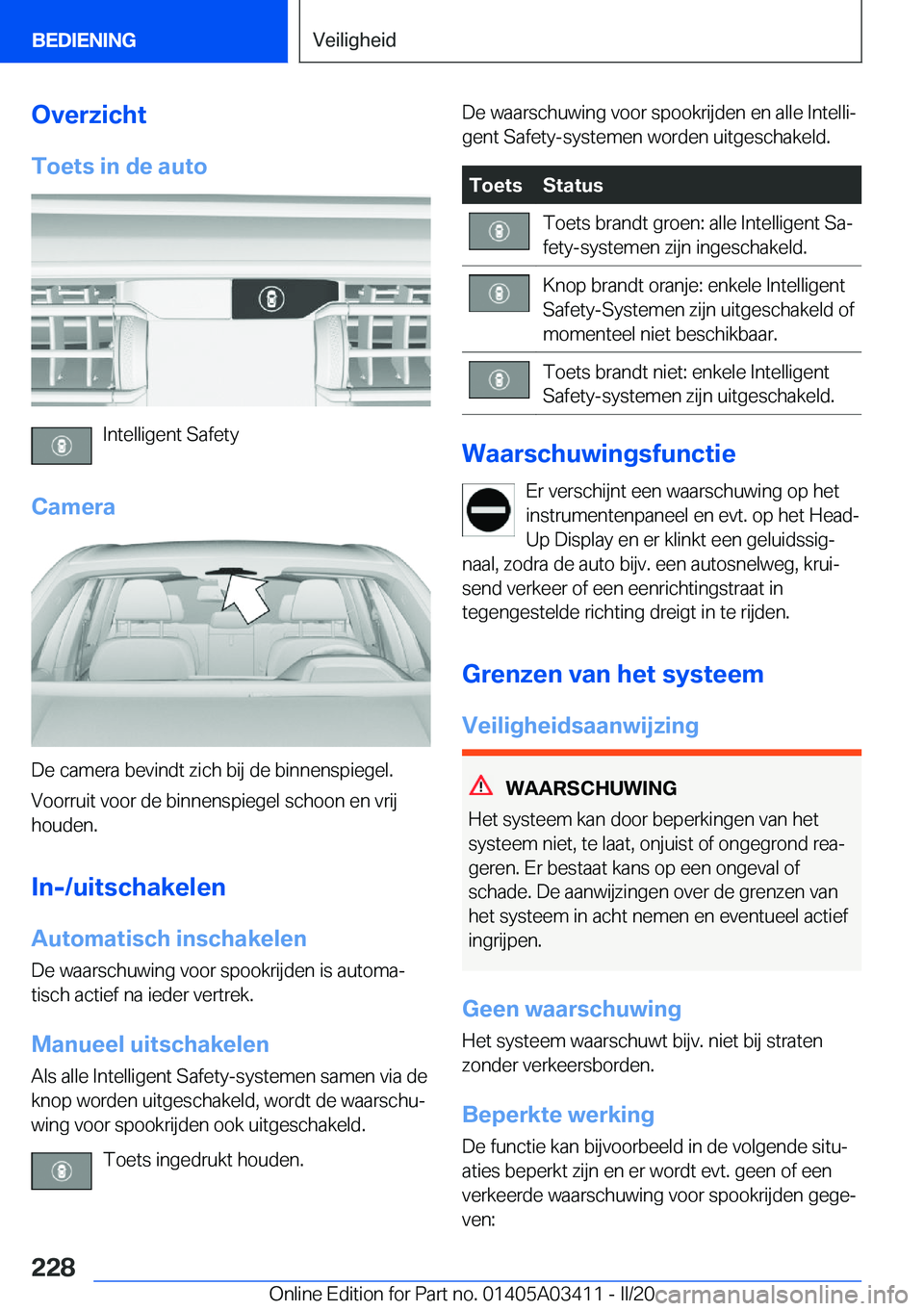BMW X6 M 2020  Instructieboekjes (in Dutch) �O�v�e�r�z�i�c�h�t�T�o�e�t�s��i�n��d�e��a�u�t�o
�I�n�t�e�l�l�i�g�e�n�t��S�a�f�e�t�y
�C�a�m�e�r�a
�D�e��c�a�m�e�r�a��b�e�v�i�n�d�t��z�i�c�h��b�i�j��d�e��b�i�n�n�e�n�s�p�i�e�g�e�l�. �V�o�o�r�r