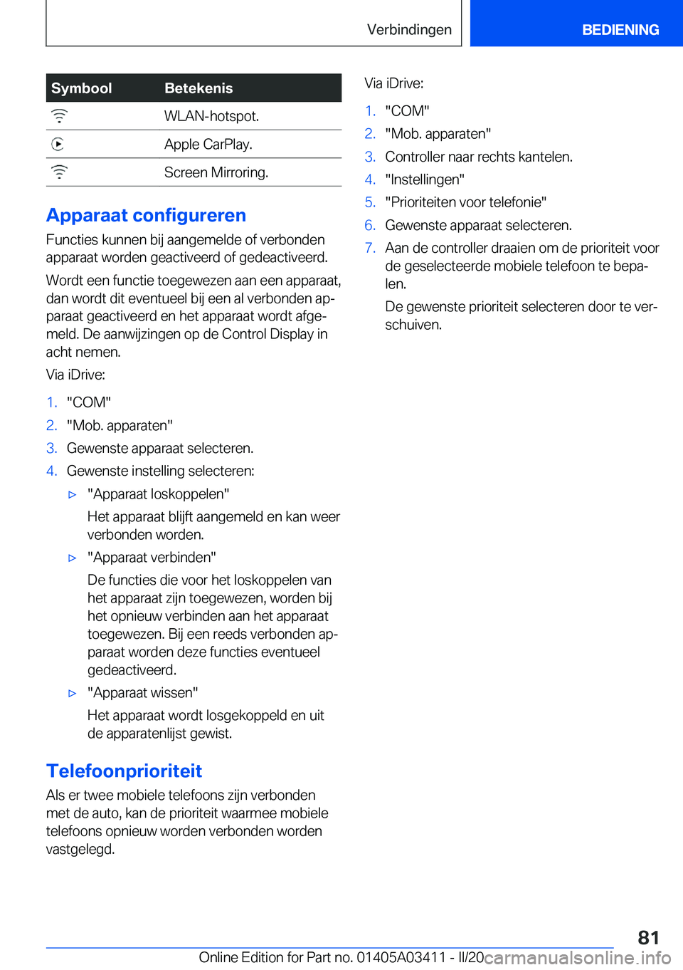 BMW X6 M 2020  Instructieboekjes (in Dutch) �S�y�m�b�o�o�l�B�e�t�e�k�e�n�i�s��W�L�A�N�-�h�o�t�s�p�o�t�.��A�p�p�l�e��C�a�r�P�l�a�y�.��S�c�r�e�e�n��M�i�r�r�o�r�i�n�g�.
�A�p�p�a�r�a�a�t��c�o�n�f�i�g�u�r�e�r�e�n�F�u�n�c�t�i�e�s��k�u�n�n�e�n�