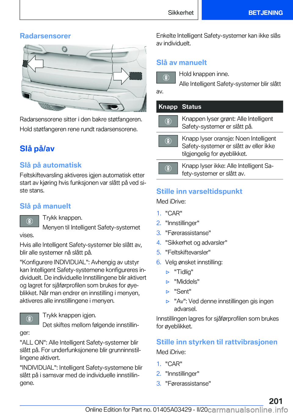 BMW X6 M 2020  InstruksjonsbØker (in Norwegian) �R�a�d�a�r�s�e�n�s�o�r�e�r
�R�a�d�a�r�s�e�n�s�o�r�e�n�e��s�i�t�t�e�r��i��d�e�n��b�a�k�r�e��s�t�