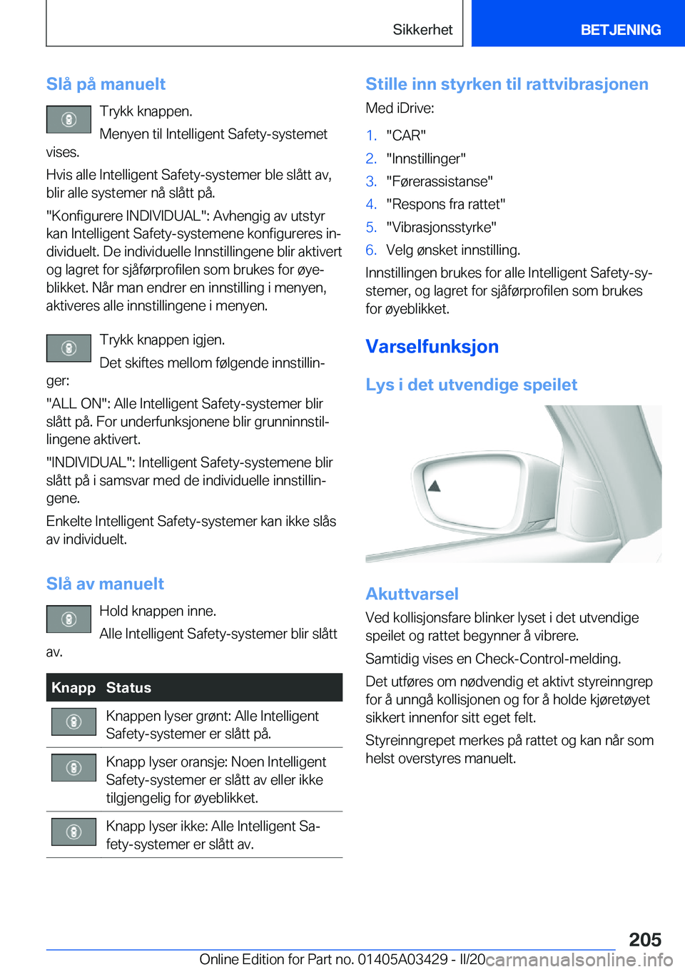 BMW X6 M 2020  InstruksjonsbØker (in Norwegian) �S�l�å��p�å��m�a�n�u�e�l�t�T�r�y�k�k��k�n�a�p�p�e�n�.
�M�e�n�y�e�n��t�i�l��I�n�t�e�l�l�i�g�e�n�t��S�a�f�e�t�y�-�s�y�s�t�e�m�e�t
�v�i�s�e�s�.
�H�v�i�s��a�l�l�e��I�n�t�e�l�l�i�g�e�n�t��S�a�f�