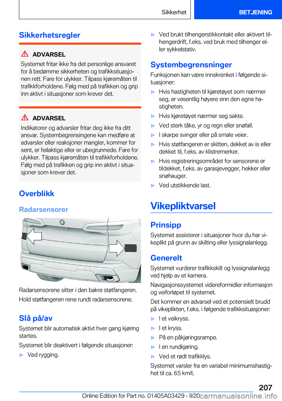 BMW X6 M 2020  InstruksjonsbØker (in Norwegian) �S�i�k�k�e�r�h�e�t�s�r�e�g�l�e�r
�A�D�V�A�R�S�E�L
�S�y�s�t�e�m�e�t��f�r�i�t�a�r��i�k�k�e��f�r�a��d�e�t��p�e�r�s�o�n�l�i�g�e��a�n�s�v�a�r�e�t
�f�o�r��å��b�e�d�