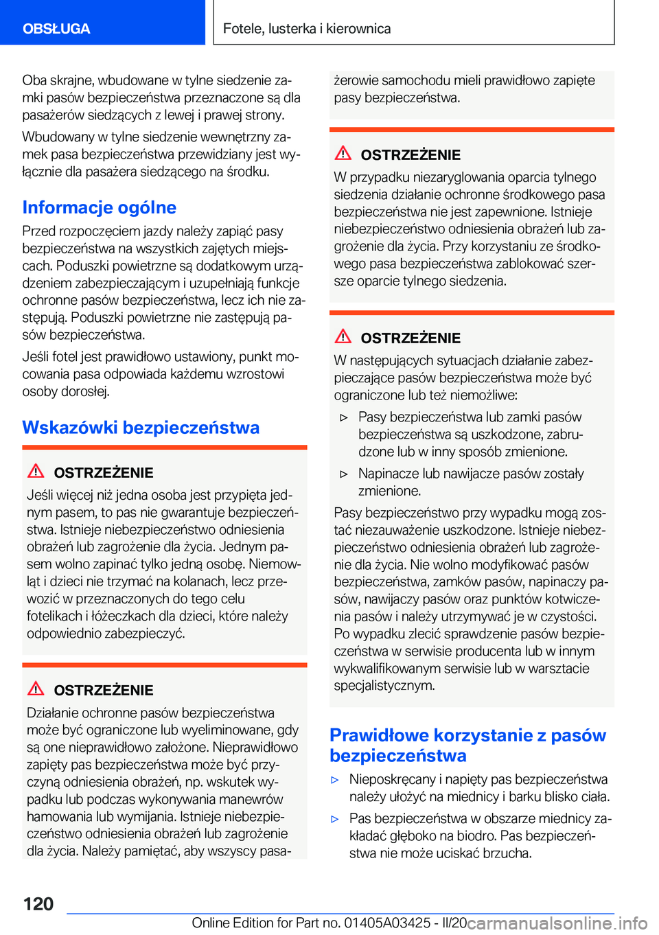 BMW X6 M 2020  Instrukcja obsługi (in Polish) �O�b�a��s�k�r�a�j�n�e�,��w�b�u�d�o�w�a�n�e��w��t�y�l�n�e��s�i�e�d�z�e�n�i�e��z�aj
�m�k�i��p�a�s�