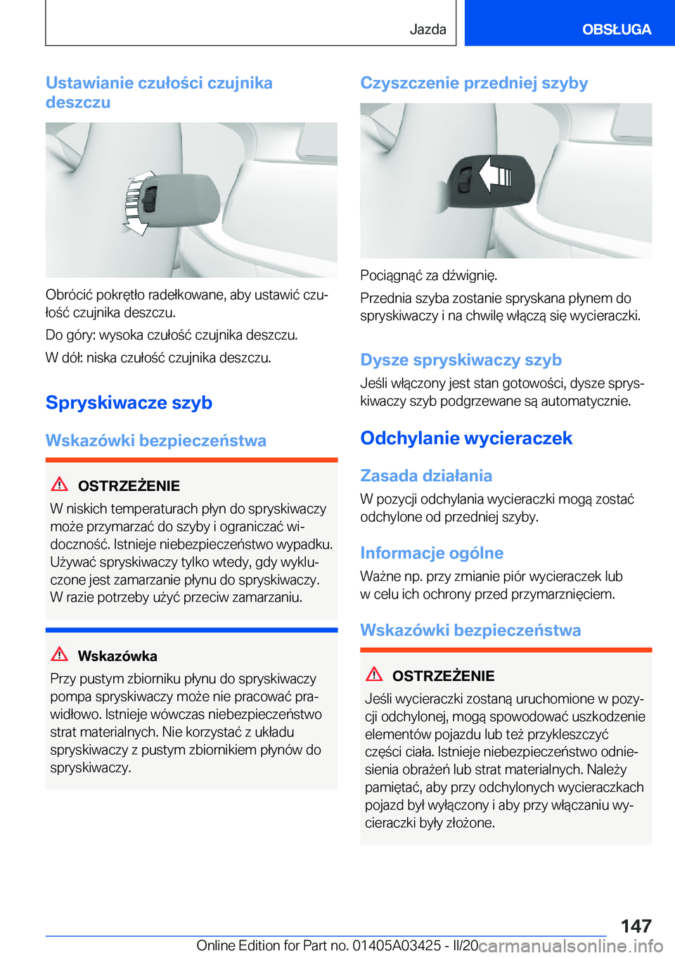 BMW X6 M 2020  Instrukcja obsługi (in Polish) �U�s�t�a�w�i�a�n�i�e��c�z�u�ł�o�c�i��c�z�u�j�n�i�k�a
�d�e�s�z�c�z�u
�O�b�r�