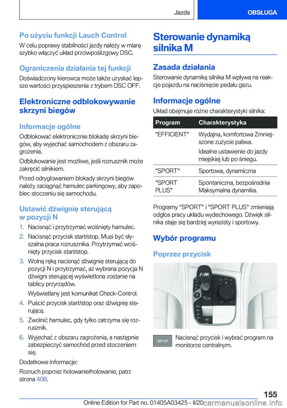 BMW X6 M 2020  Instrukcja obsługi (in Polish) �P�o��u9�y�c�i�u��f�u�n�k�c�j�i��L�a�u�c�h��C�o�n�t�r�o�l�W��c�e�l�u��p�o�p�r�a�w�y��s�t�a�b�i�l�n�o�c�i��j�a�z�d�y��n�a�l�e9�y��w��m�i�a�r�
