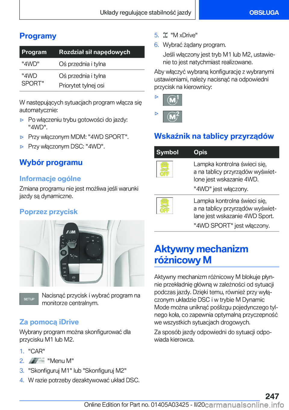 BMW X6 M 2020  Instrukcja obsługi (in Polish) �P�r�o�g�r�a�m�y�P�r�o�g�r�a�m�R�o�z�d�z�i�a�ł��s�i�ł��n�a�p�