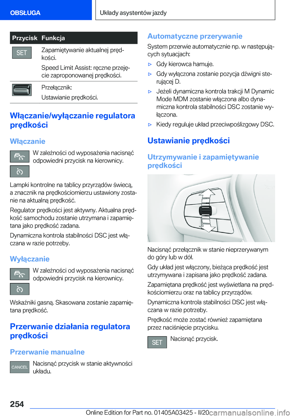 BMW X6 M 2020  Instrukcja obsługi (in Polish) �P�r�z�y�c�i�s�k�F�u�n�k�c�j�a�Z�a�p�a�m�i�