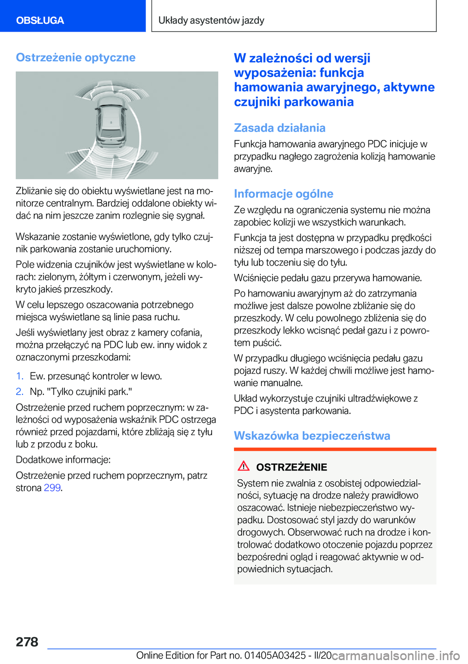 BMW X6 M 2020  Instrukcja obsługi (in Polish) �O�s�t�r�z�e9�e�n�i�e��o�p�t�y�c�z�n�e
�Z�b�l�i9�a�n�i�e��s�i�