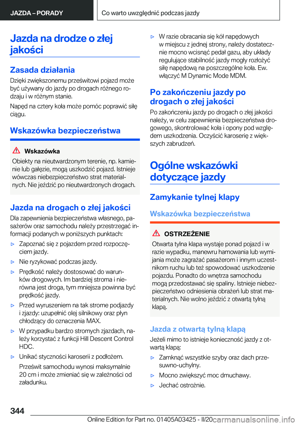 BMW X6 M 2020  Instrukcja obsługi (in Polish) �J�a�z�d�a��n�a��d�r�o�d�z�e��o��z�ł�e�j�j�a�k�o�c�i
�Z�a�s�a�d�a��d�z�i�a�ł�a�n�i�a
�D�z�i�