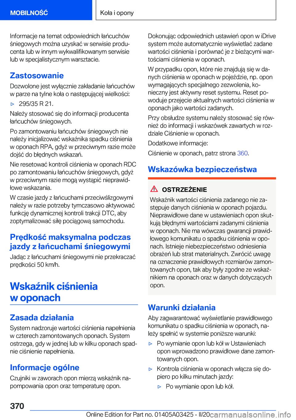 BMW X6 M 2020  Instrukcja obsługi (in Polish) �I�n�f�o�r�m�a�c�j�e��n�a��t�e�m�a�t��o�d�p�o�w�i�e�d�n�i�c�h��ł�a�ń�c�u�c�h�
