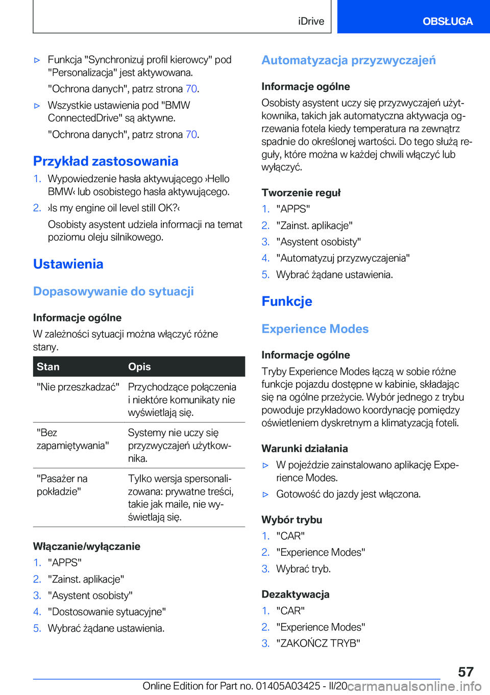 BMW X6 M 2020  Instrukcja obsługi (in Polish) 'x�F�u�n�k�c�j�a���S�y�n�c�h�r�o�n�i�z�u�j��p�r�o�f�i�l��k�i�e�r�o�w�c�y���p�o�d��P�e�r�s�o�n�a�l�i�z�a�c�j�a���j�e�s�t��a�k�t�y�w�o�w�a�n�a�.
��O�c�h�r�o�n�a��d�a�n�y�c�h��,��p�a�t�