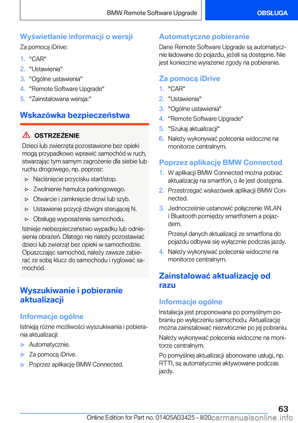 BMW X6 M 2020  Instrukcja obsługi (in Polish) �W�y�w�i�e�t�l�a�n�i�e��i�n�f�o�r�m�a�c�j�i��o��w�e�r�s�j�i�Z�a��p�o�m�o�c�