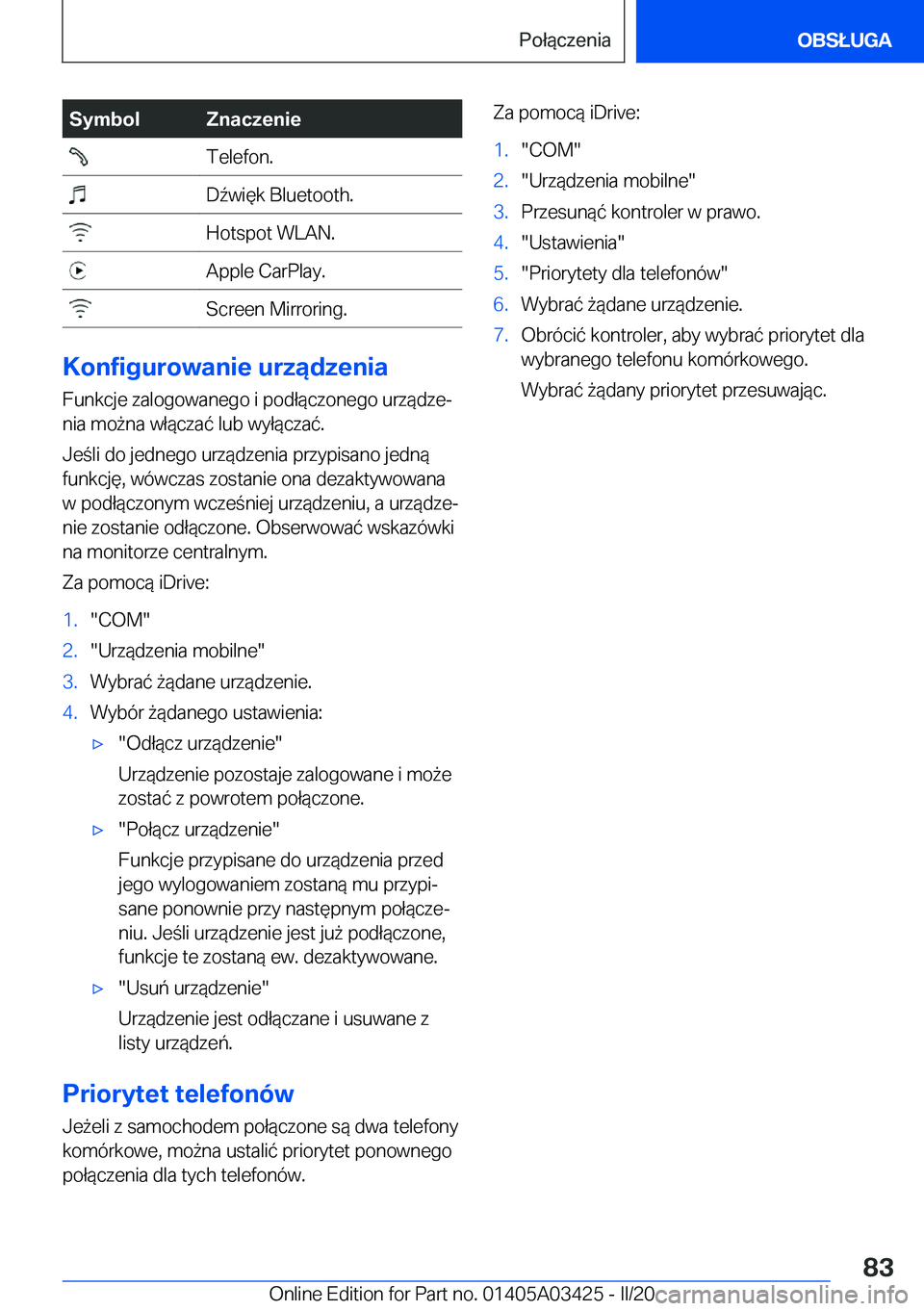 BMW X6 M 2020  Instrukcja obsługi (in Polish) �S�y�m�b�o�l�Z�n�a�c�z�e�n�i�e��T�e�l�e�f�o�n�.��D7�w�i�