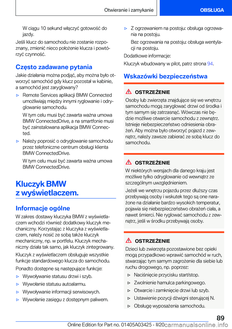 BMW X6 M 2020  Instrukcja obsługi (in Polish) �W��c�i�