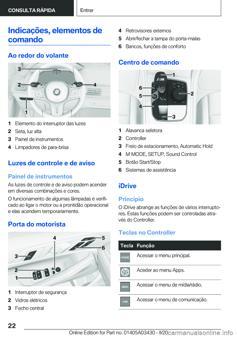 BMW X6 M 2020  Manual do condutor (in Portuguese) �I�n�d�i�c�a�