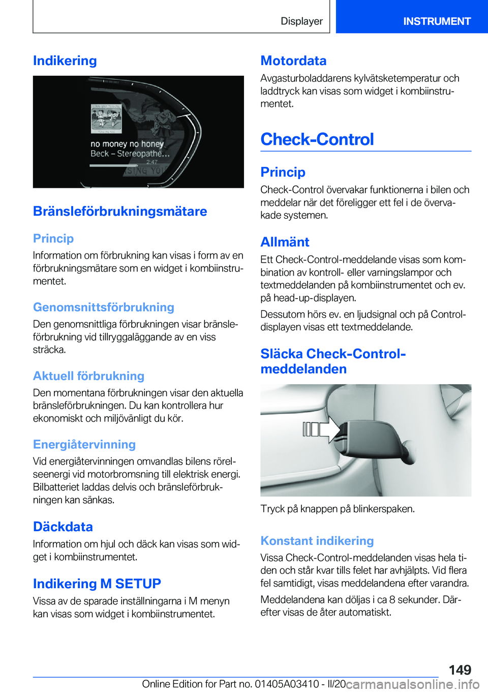 BMW X6 M 2020  InstruktionsbÖcker (in Swedish) �I�n�d�i�k�e�r�i�n�g
�B�r�ä�n�s�l�e�f�