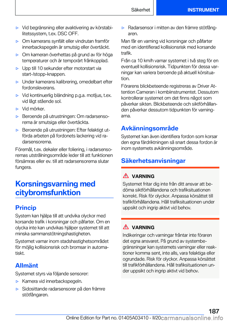 BMW X6 M 2020  InstruktionsbÖcker (in Swedish) 'x�V�i�d��b�e�g�r�ä�n�s�n�i�n�g��e�l�l�e�r��a�v�a�k�t�i�v�e�r�i�n�g��a�v��k�