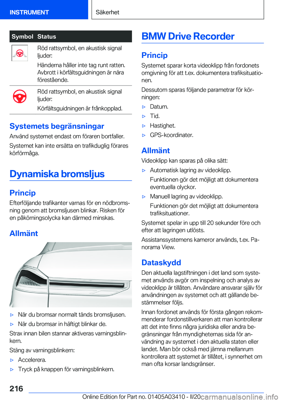 BMW X6 M 2020  InstruktionsbÖcker (in Swedish) �S�y�m�b�o�l�S�t�a�t�u�s�R�