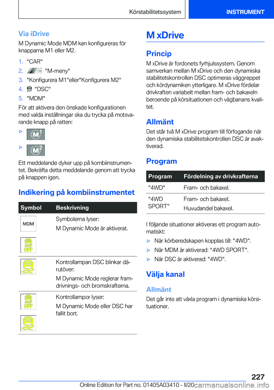 BMW X6 M 2020  InstruktionsbÖcker (in Swedish) �V�i�a��i�D�r�i�v�e
�M��D�y�n�a�m�i�c��M�o�d�e��M�D�M��k�a�n��k�o�n�f�i�g�u�r�e�r�a�s��f�