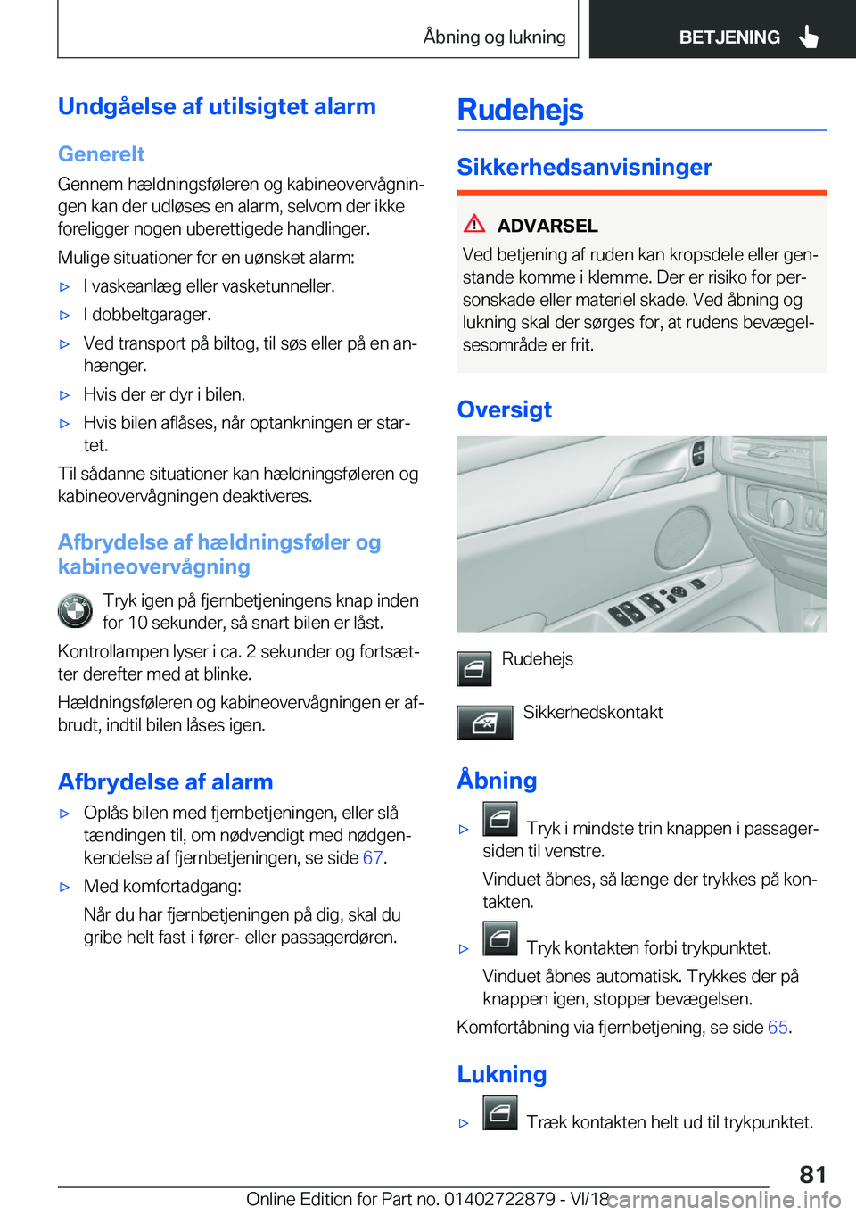 BMW X6 M 2019  InstruktionsbØger (in Danish) �U�n�d�g�å�e�l�s�e��a�f��u�t�i�l�s�i�g�t�e�t��a�l�a�r�m�G�e�n�e�r�e�l�t
�G�e�n�n�e�m��h�æ�l�d�n�i�n�g�s�f�