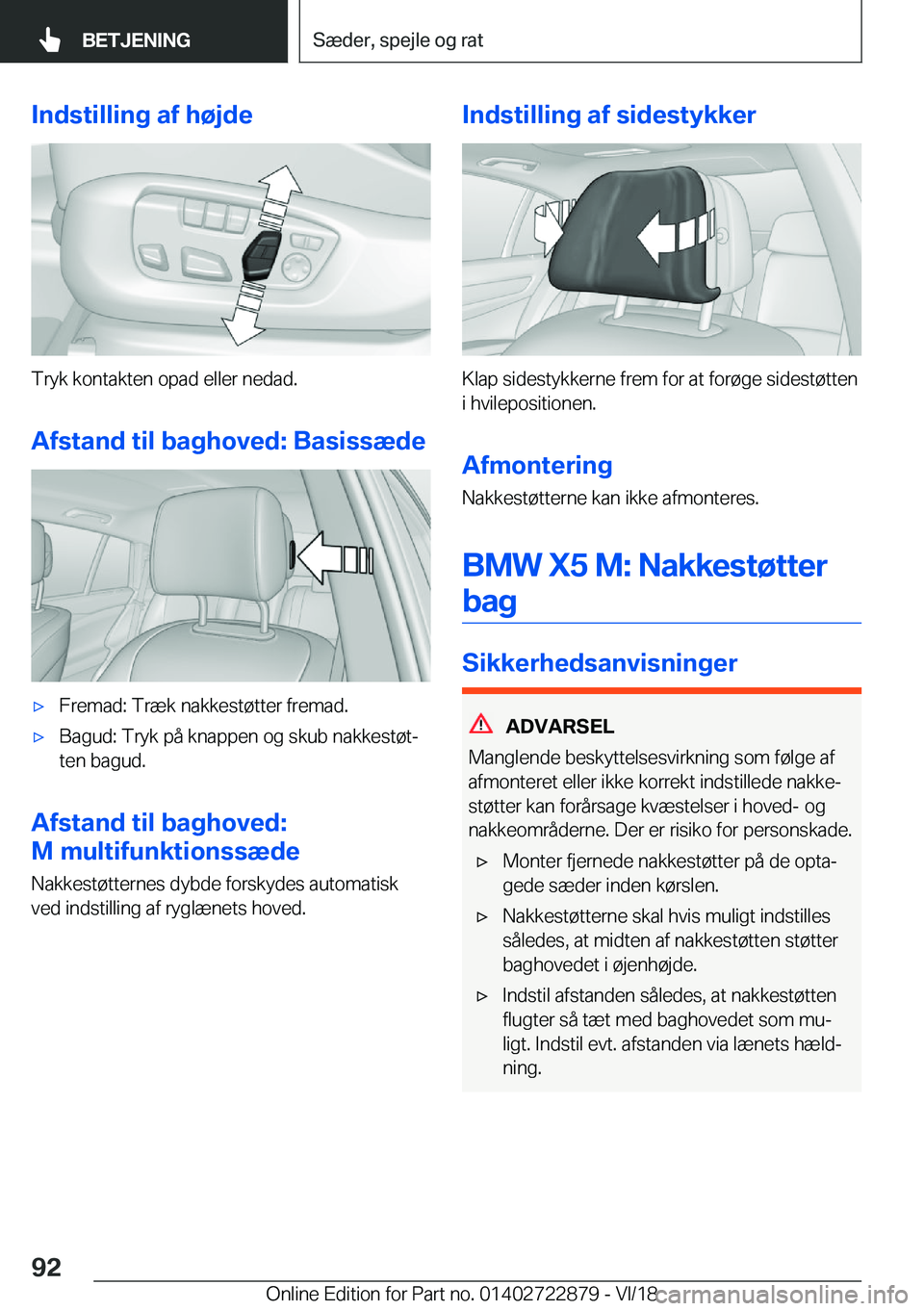 BMW X6 M 2019  InstruktionsbØger (in Danish) �I�n�d�s�t�i�l�l�i�n�g��a�f��h�