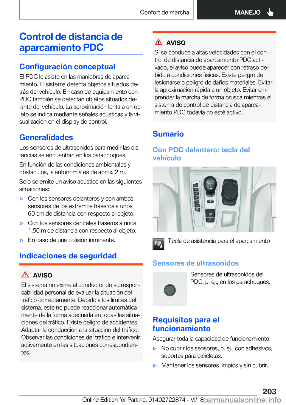 BMW X6 M 2019  Manuales de Empleo (in Spanish) �C�o�n�t�r�o�l��d�e��d�i�s�t�a�n�c�i�a��d�e�a�p�a�r�c�a�m�i�e�n�t�o��P�D�C
�C�o�n�f�i�g�u�r�a�c�i�